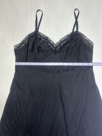 Vintage Vanity Fair Black Nylon Lace Slip Dress 90s Lingerie Size 38 USA