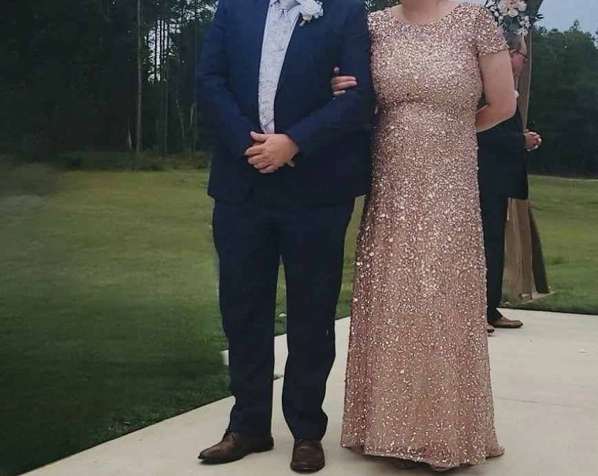 Vestido Formal Madre de la Novia Adrianna Papell Lentejuelas Doradas Talla 18 Foto 4 de 4