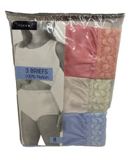 Kmart Pink K 100 Nylon Briefs Sz 8 Multi Color Lace Panties 3 Pack Vintage