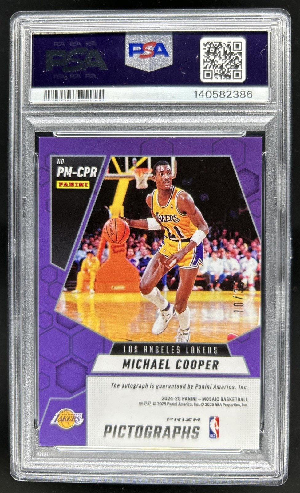 2024-25 Mosaic Michael Cooper Mosaic Pictographs Blue Auto #/35 PSA 9 Auto 10 view 2