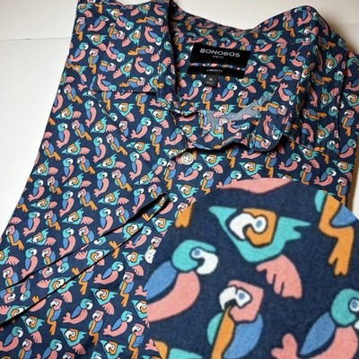 Bonobos Men s XL Shirt Button Up Parrot Bird Short Sleeve Travel Vacation Golf