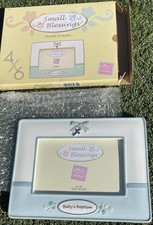New Russ Baby Small Blessings 4x6 Ceramic Frame Baby s Baptism Blue Cross Boxed