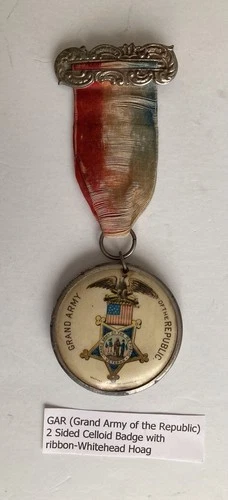 Civil War GAR 2 Sided Celloid Badge W/ Ribbon