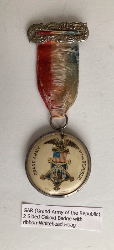 Civil War GAR 2 Sided Celloid Badge W/ Ribbon