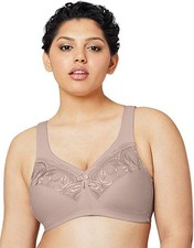 GLAMORISE Magic Lift Taupe Embroidered Full Figure Soft Cup Bra 52DD 1016 NWOT
