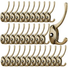 32 Pack Antique Brass Wall Mounted Coat Hooks - Retro Double Utility Hooks for C