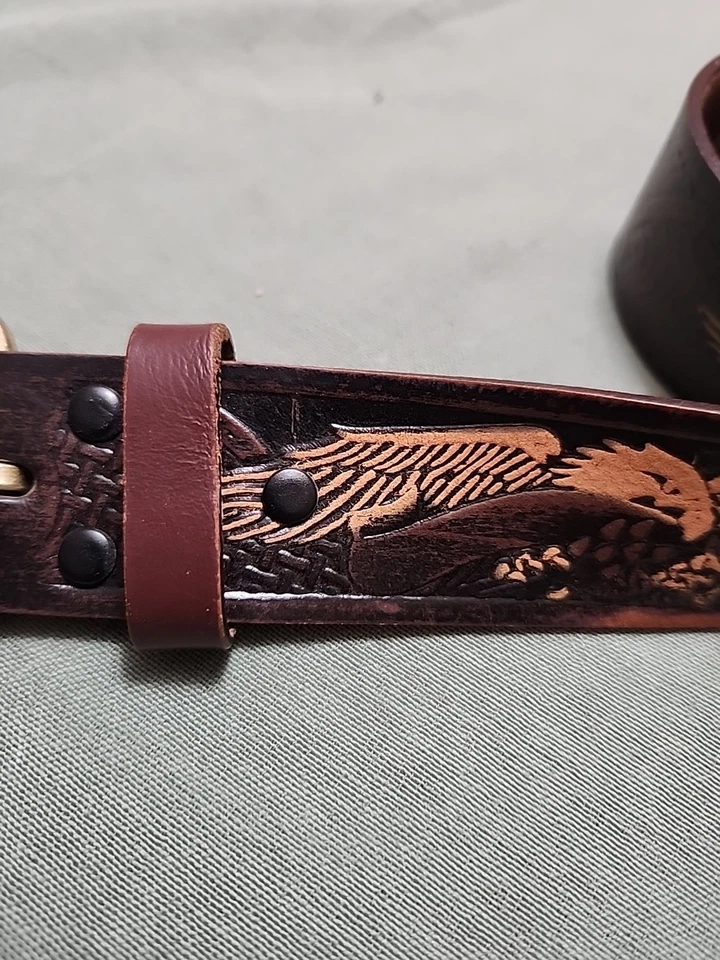 Cinturón Wrangler Western Tooled Hebilla Vintage Talla 42 Cuero Eagle America Rodeo Foto 3 de 4