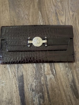 Gianna Versace Brown Leather Wallet With A Gold Tone Medusa Head Motif