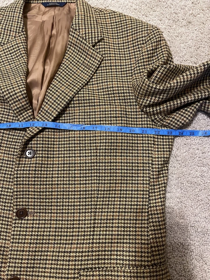 46R Brooks Brothers Preppy Wool Cashmere  Brown Gun Check Tweed Blazer USA - Image 3 of 4