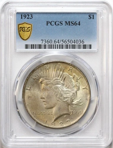 1923 $1 Peace Silver Dollar PCGS MS64 - Toned - Great Luster - Nice Coin