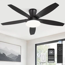 48 inch Ceiling Fans with Lights and Remote/APP Control,Black Low Profile Cei...