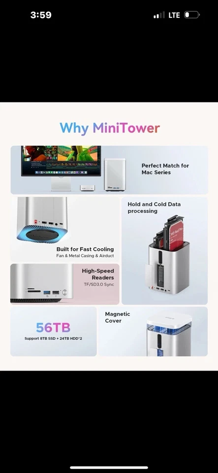 ORICO Mac Mini M4 Dock M.2 SSD 3.5" Hard Drive Enclosure Type C Docking Station - Image 3 of 4