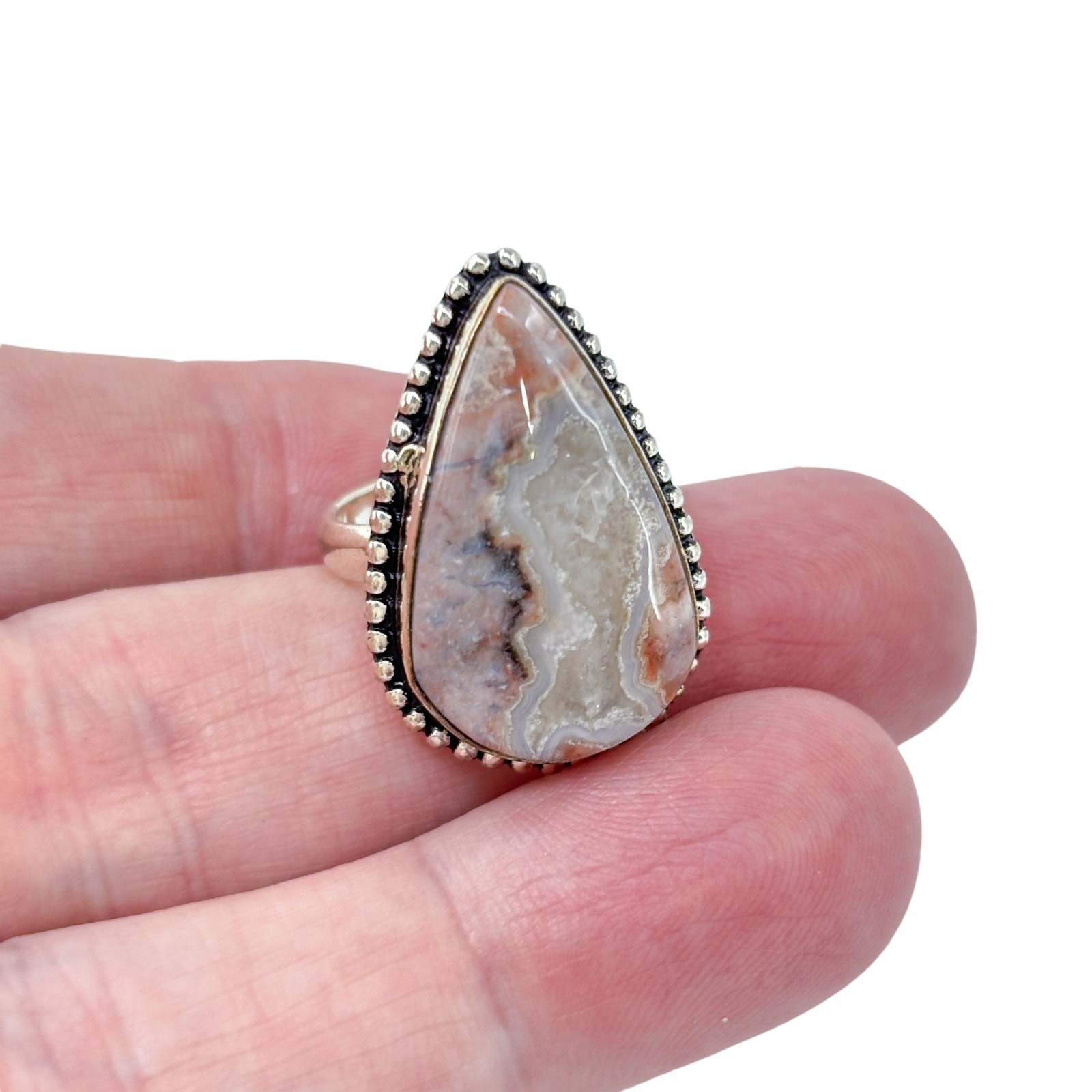 Teardrop Agate Statement Ring | Sterling Silver 9… - image 1
