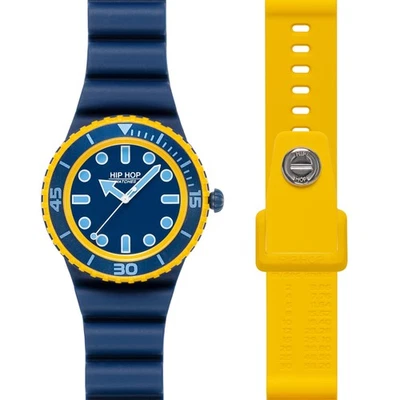 Montre Homme + Bracelet HIP HOP MASTER HWU1261 Silicone Bleu Jaune 41mm - Photo 1/4