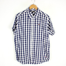 NAPAPIJRI Men's Shirt Size M Short Sleeves Blue Check Pattern Cotton