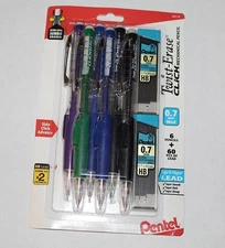 6 Pack Pentel Twist-Erase Click Mechanical Pencil 0.7mm Med 60pcs of Lead 26119