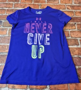 Under Armour Girls Ysm Youth Small Dri Fit Shirt Purple Never Give Up