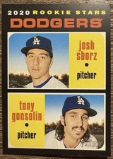 2020 Topps Heritage #343 Dodgers (Josh Sborz / Tony Gonsolin) Rookie Card. rookie card picture