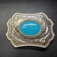 Metal Belt Buckle with Turquoise Colored Stone