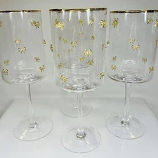 Christmas Wine Glasses Gold Bow Rhinestone Jeweled Elegant Cocktail Bar Set of 4