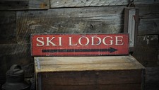 Ski Lodge This Way Arrow Sign - Rustic Hand Made Vintage Wooden Sign