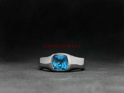 Natural Blue Topaz Edelstein 925 Sterlingsilber Ring Für Männer #779