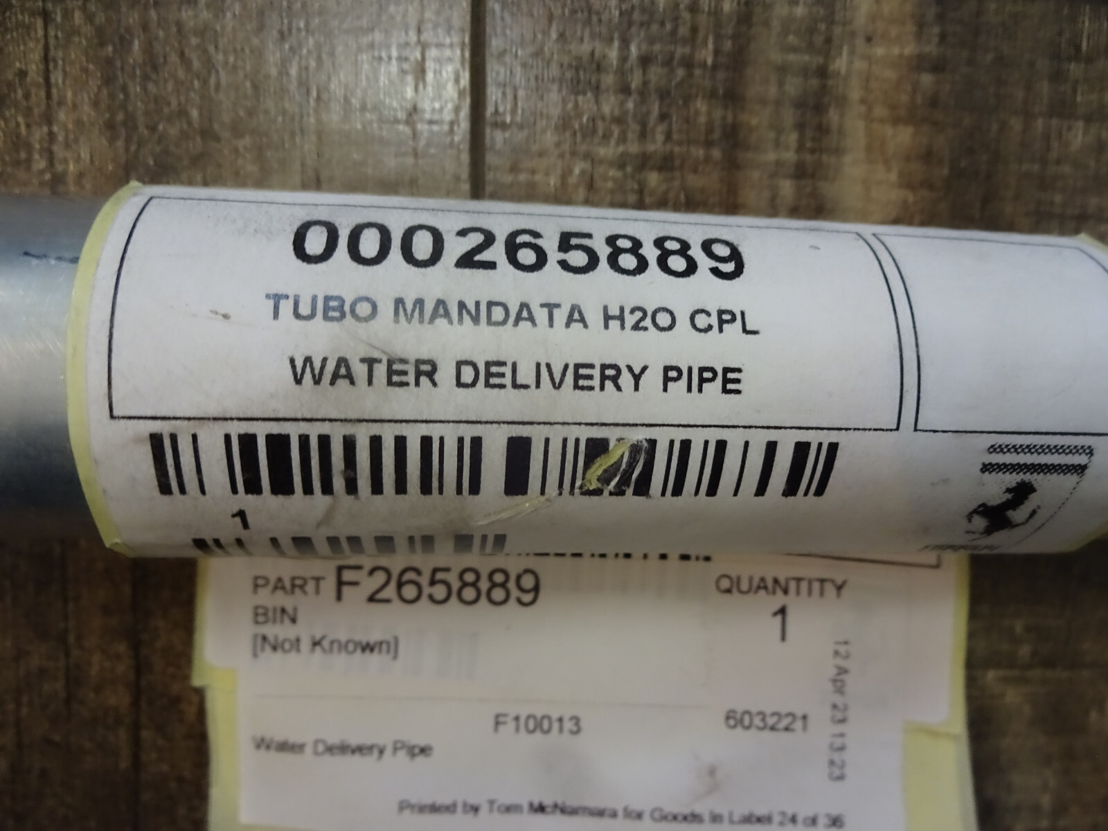 Ferrari 458 Water Delivery Pipe P/N 265889
