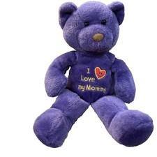 Russ Berrie Teddy Bear I Love My Mommy Plush Purple With Red Heart 7.5"