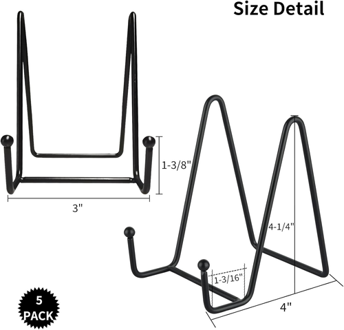 5 Pack 4 Inch Plate Holder Display Stands, Metal Black Frame Stand for Picture, - Picture 2 of 12