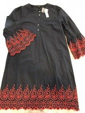 New J Crew Eyelet Bell-sleeve  embroider Dress Navy Sz M H6978 $148