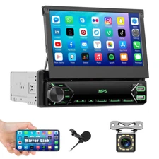 7" Single 1DIN Flip Car Stereo Bluetooth FM DS TF USB Mirror link MP5 + Camera