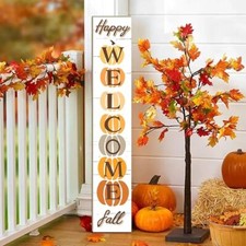 Fall Wooden Porch Sign 47" Autumn Pumpkin Front Door Welcome Sign Vertical St...