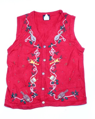 Red Vintage UGLY Christmas Sweater Vest LADIES SMALL