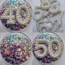 80mm Happy Birthday Purple  & Holo Stars Mixed Glitter  Badge 30th 40th 50th
