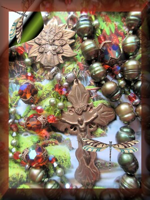 Handmade Pearl Rosary  Green Luster Freshwater Pearls Hand Knotted Blest