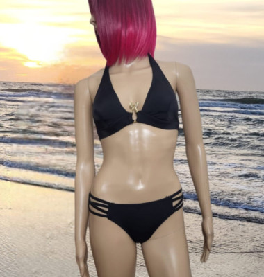 In-Stylefashion, Damen Bikini Set mit Strassteine, Brosche, Cut Outs, S M 38 40