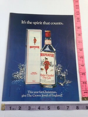 Vintage Print Ad Beefeater Gin crown jewel of England Christmas spirit 80's - Image 1 of 2