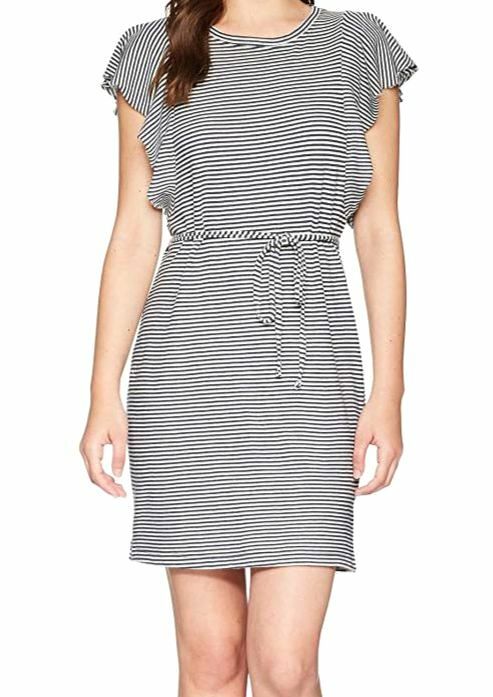 $110 Splendid Women's Blue Striped Ruffle Tie Waist Jersey Knit Dress Size Large