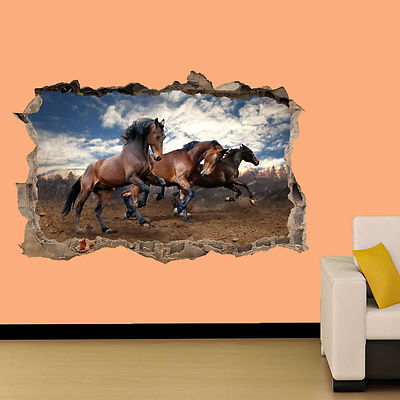 HORSES IN WILD EPIC ART 3D SMASHED WALL STICKER ROOM OFFICE DECOR DECAL MURAL