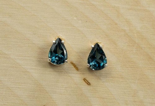 1Ct Pear Cut Lab-Created London Blue Topaz Stud Earrings in 14K White Gold Over - Picture 5 of 8