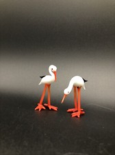 2 Filigrane Störche Glas Handarbeit Lauscha Glaskunst DDR 50er Jahre 4/5,5cm