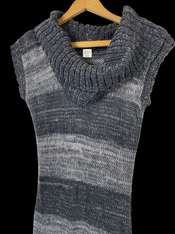 Rue 21 Tunic Sweater Top Y2K Bodycon Wiggle Gray Stripe Preppy Cowl Neck Size M - Image 3 of 4