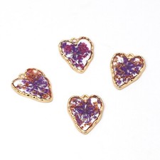 Clearance 8PCS Gold Tone Dried Flower Resin Irregular Heart Charm Pendant GBY615