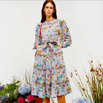 NWT Celia B Oliver MIDI Dress in Embroidered Floral Crayon XL