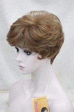 Heat Ok Brown Mix Wavy Curly Short Synthetic Hair Women's Wig