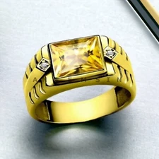 Citrine With 925 Sterling Silver Gold Plated Ring For Men's #AL468