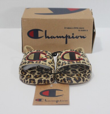 CHAMPION Black Leopard Print Slide Sandals Size 4 Kids' Toddlers CPS10480T
