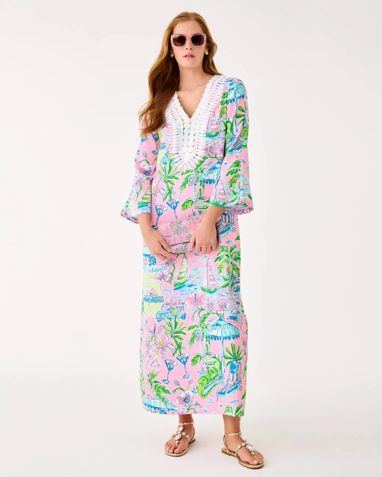 NWT Lilly Pulitzer Ocleppo V-Neck Maxi Caftan Conch Shell Pink Full Size ! - Image 4 of 4