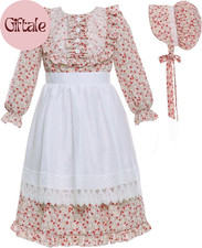 Girls Prairie Costume Dress Floral Pioneer Colonial Village Girl Costume