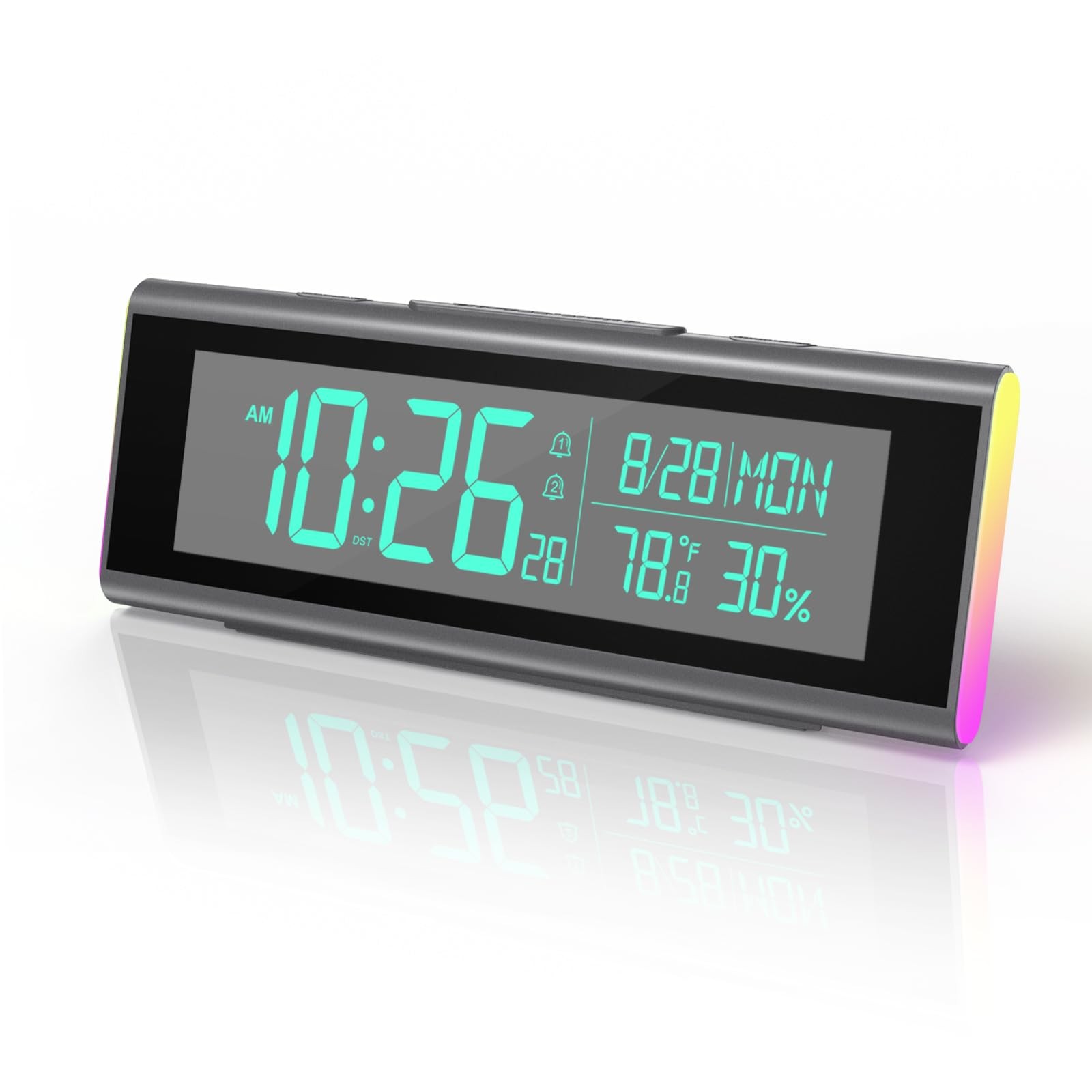 Digital Alarm Clocks for Bedrooms LED Desk Clock with RGB Night Light Brightn...